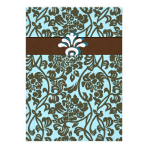 Teal & Brown Brocade Wedding Invitation