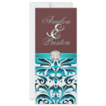 Teal & Brown Diamond Damask Wedding Invitation