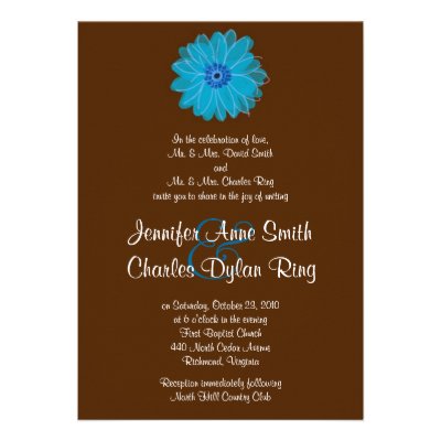 Teal & Brown Gerber Daisy Wedding Invitation