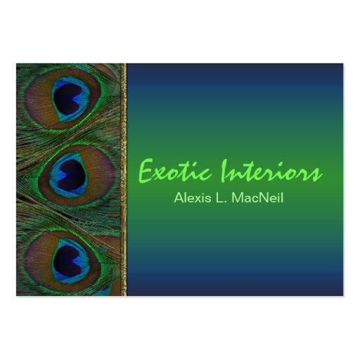 Teal, Brown, Gold Peacock Feathers Business Card (front side)