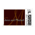Teal & Brown Monogram Wedding Postage stamp