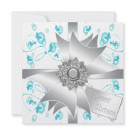 Teal Bubbles Butterflies Sweet 16 Party invitation