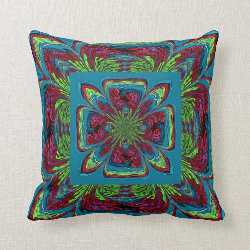 Teal Burgundy Green Flower Throw Pillow Zazzle