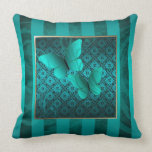 Teal Butterfly Kisses Pinstripe Pillow