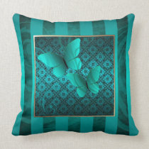 Teal Butterfly Kisses Pinstripe Pillow