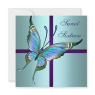 Teal Butterfly Sweet Sixteen Birthday Party invitation