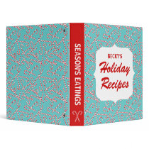 Teal Candy Cane Holiday Recipes Vinyl Binder