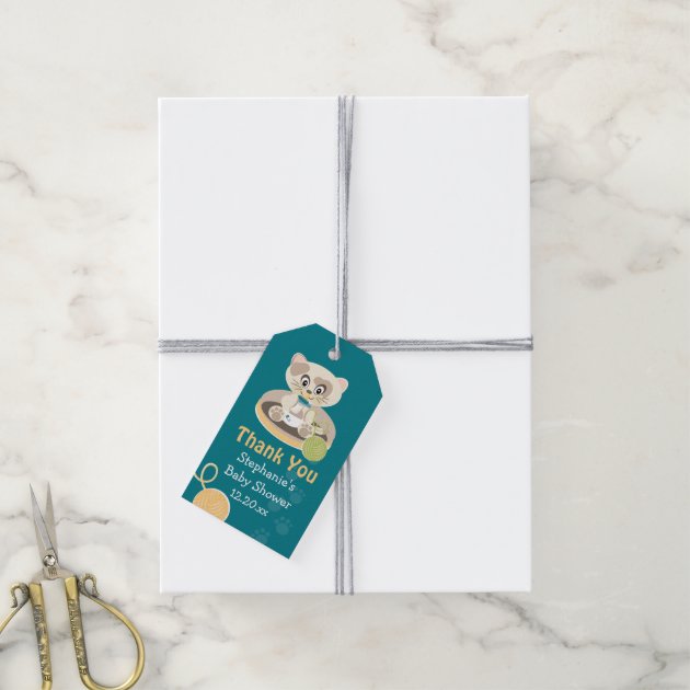 Teal Cat in Diapers Baby Shower Thank You Tag Pack Of Gift Tags 3/3