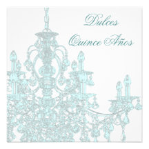 Teal Chandelier Sweet Fifteen Birthday Personalized Announcement