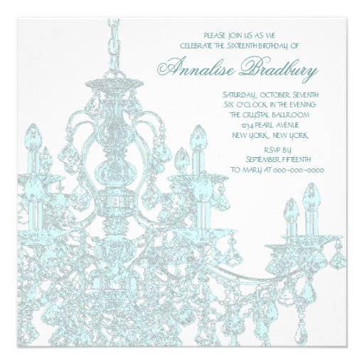 Teal Chandelier Sweet Sixteen Party Invitation