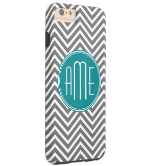 Teal Charcoal Chevrons Custom Monogram Tough iPhone 6 Plus Case