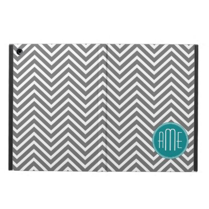 Teal Charcoal Chevrons Custom Monogram Case For iPad Air
