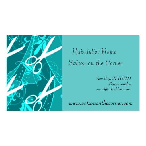 Teal Charming Fantasy Scissors Business Card Templates (front side)