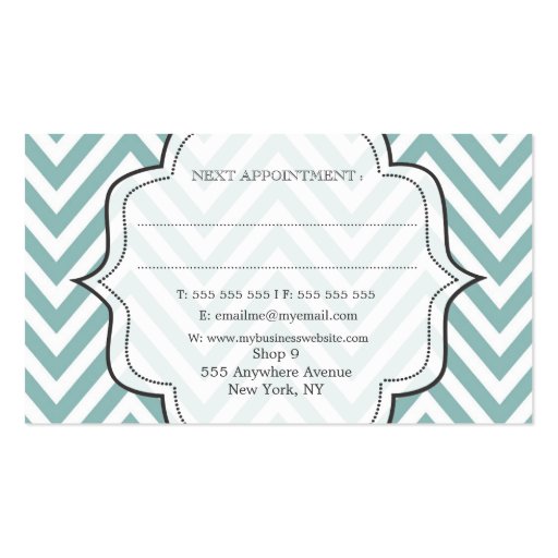 Teal Chevron Filigree Stripes Hair Stylist Cards Business Card Templates (back side)