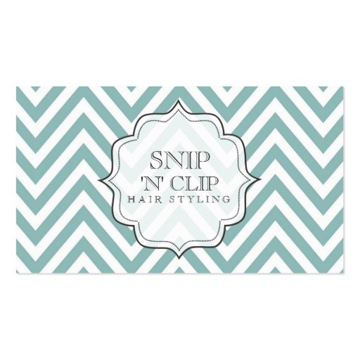 Teal Chevron Filigree Stripes Hair Stylist Cards Business Card Templates (front side)