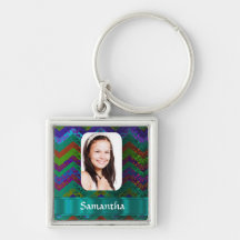 Teal chevron photo template key chain