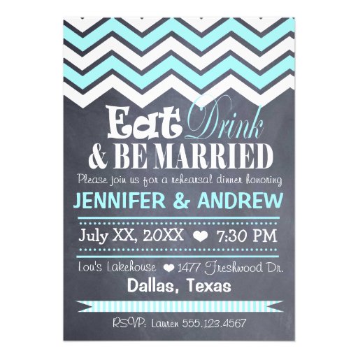 Teal Chevron Rehearsal Invitation