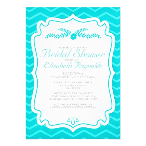 Teal Chevron Stripes Bridal Shower Invitations