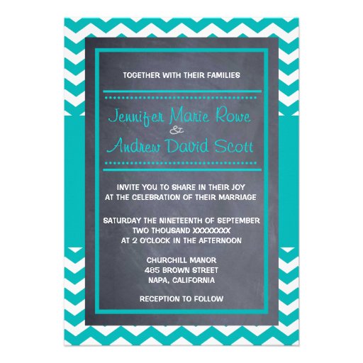 Teal Chevron Wedding Invitation