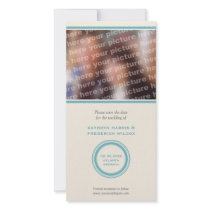 Teal circle wedding save the date announcement photo card template