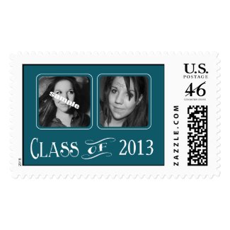 Teal Class of 201X Graduation with Two Photos Postage