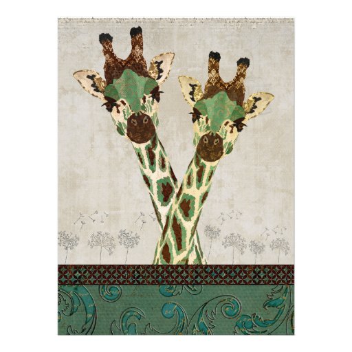 Teal & Copper Giraffes  Wedding Invitation