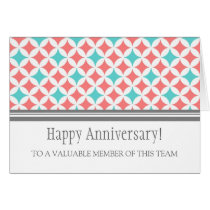 Teal Coral Circles Employee Anniversary Card