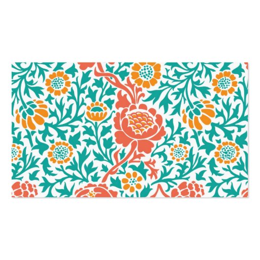 Teal Coral & Orange Retro Floral Damask Business Cards (back side)