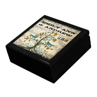 Teal & Coral Vintage Love Birds Swirl Tree giftbox