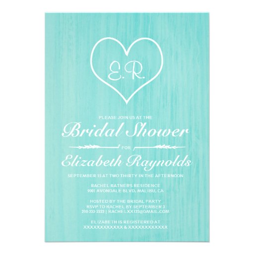Teal Country Bridal Shower Invitations