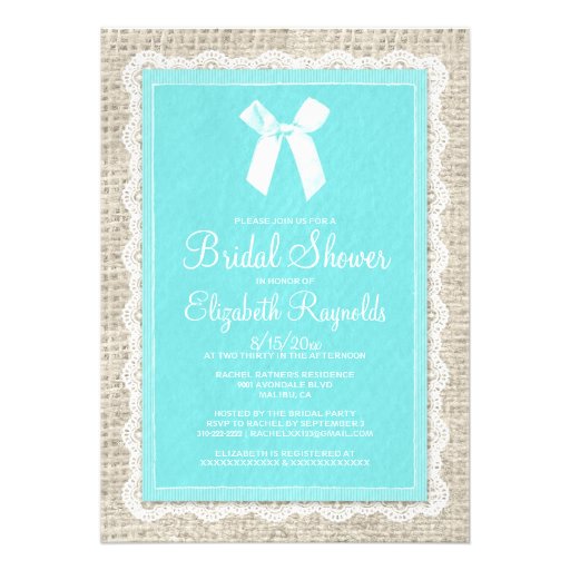 Teal Country Burlap Bridal Shower Invitations