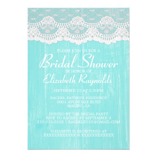 Teal Country Lace Bridal Shower Invitations