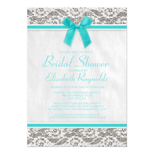 Teal Country Lace Bridal Shower Invitations Personalized Announcements