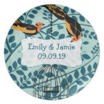 Teal Cute Birds in a Tree Weddings Anniversary plates
