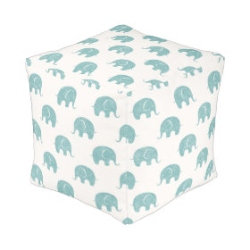 Teal Cute Elephant Pattern Cube Pouf