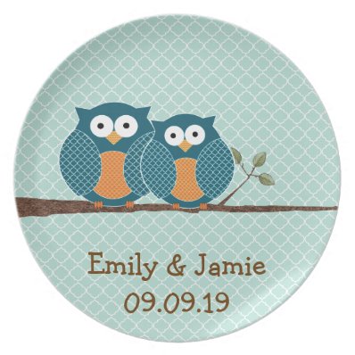 Teal Cute Owls Sitting in a Tree Dinner Plates