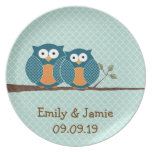 Teal Cute Owls Sitting in a Tree plates