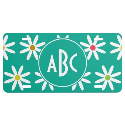Teal Daisy Dots Monogram License Plate
