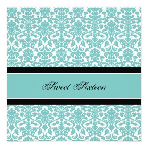 Teal Damask 16th Birthday Party Invitations