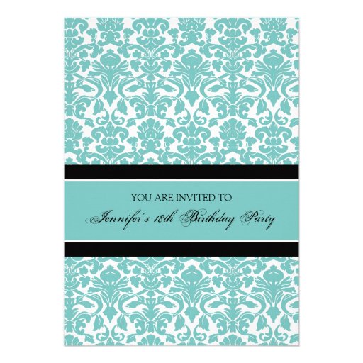 Teal Damask 18th Birthday Party Invitations