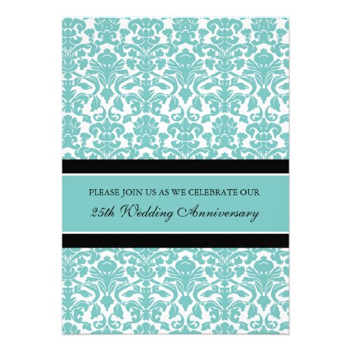 Teal Damask 25th Anniversary Party Invitation