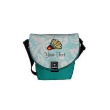 Teal Damask Badminton Messenger Bags