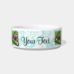 Teal Damask Billiards Cat Bowl