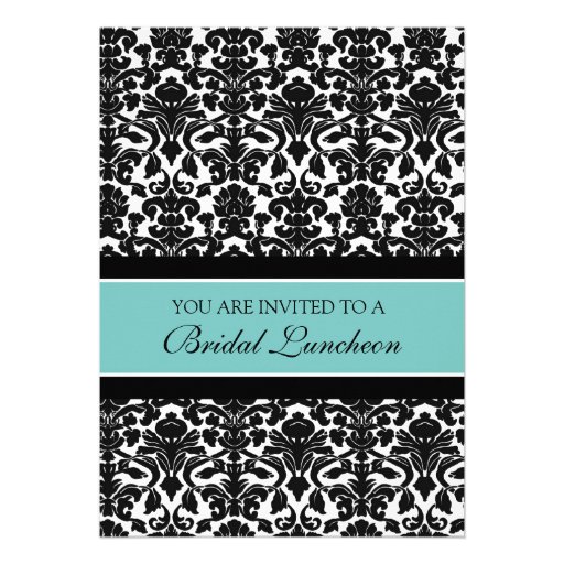 Teal Damask Bridal Luncheon Invitation Cards