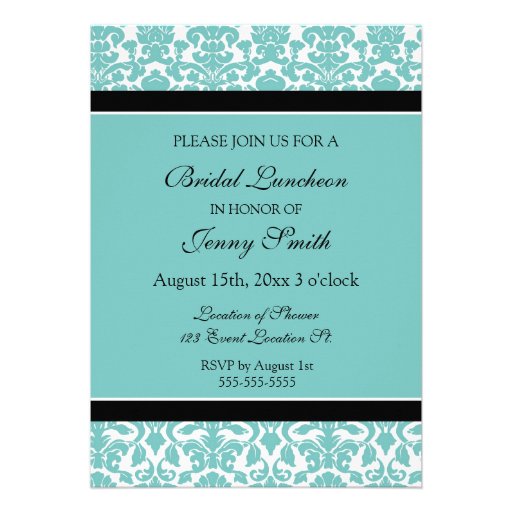 Teal Damask Bridal Luncheon Invitation Cards