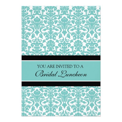 Teal Damask Bridal Luncheon Invitation Cards