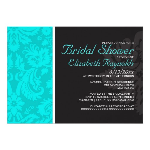 Teal Damask Bridal Shower Invitations