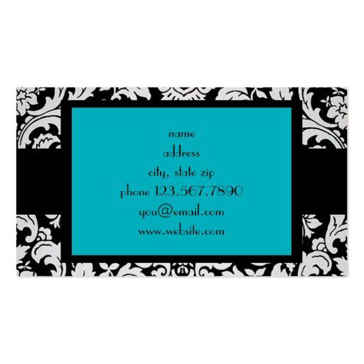 Teal Damask Business Card (back side)