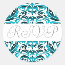 Teal Damask Elegant "RSVP Sticker