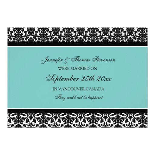Teal Damask Elopement Announcement Cards
